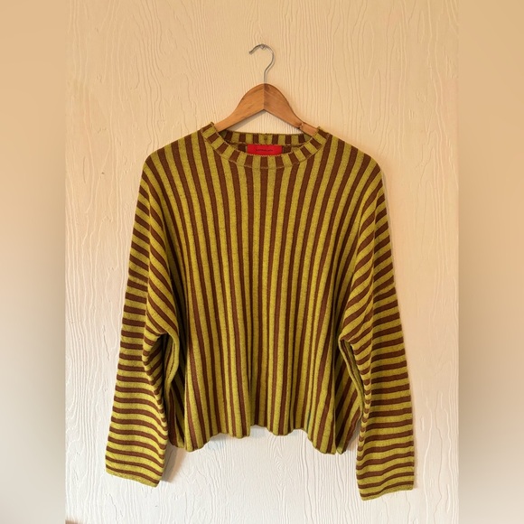 ECKHAUS LATTA Yellow Brown Stripe 100% Merino Wool Knit Crochet Keyboard Sweater - Picture 4 of 15